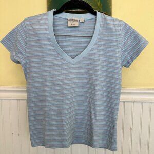 Country Road S Vintage 90s Striped Baby Blue Short Sleeve TShirt Stretch